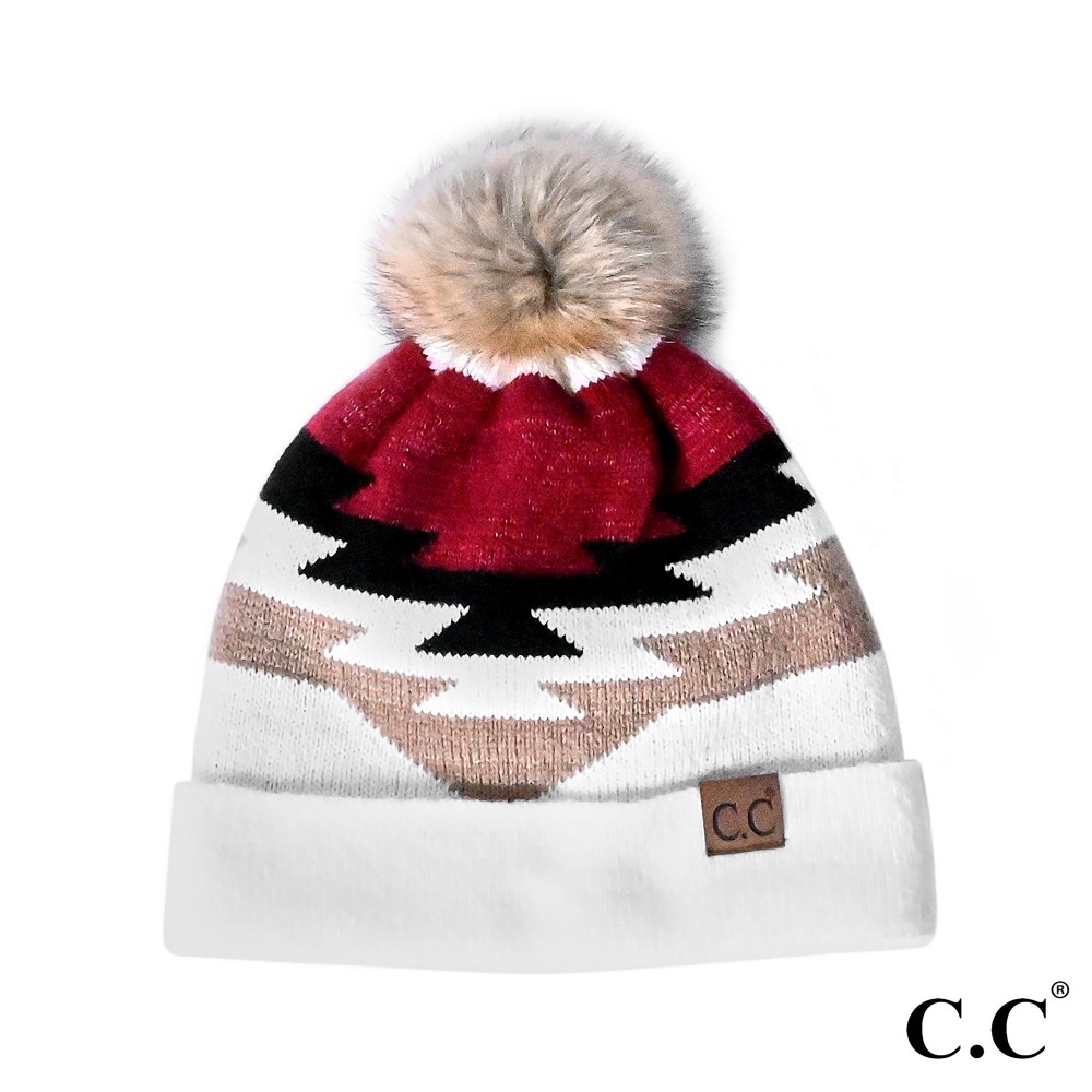 C.C YJ-1000 Aztec Pattern Beanie Hat With Pom - One Size Fits Most - 100% Acrylic view 2