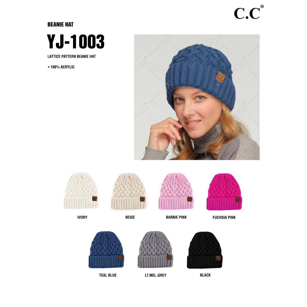 C.C YJ-1003 Lattice Pattern Beanie Hat - One Size Fits Most - 100% Acrylic view 4