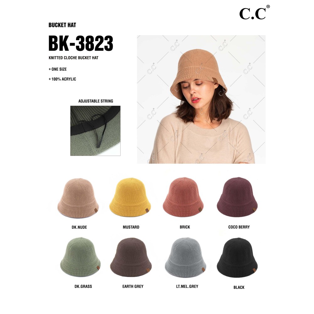 C.C BK-3823 Knitted Cloche Bucket Hat - One Size Fits Most - Adjustable Draw String - 100% Acrylic view 4