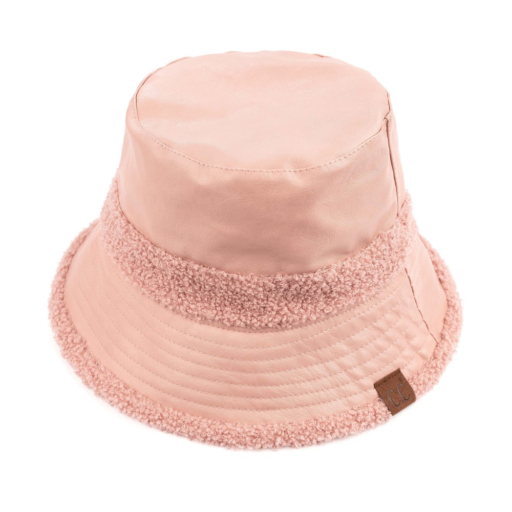 C.C BK-3830 Soft Faux Leather Bucket Hat With Shearling Trims - One Size Fits Most - Reversible - 50% PU / 50% Polyester view 4