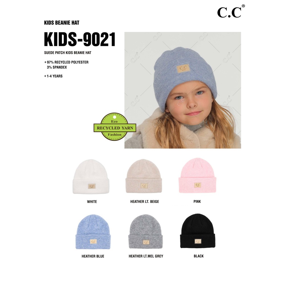 C.C KIDS-9021 Suede Patch Kids Beanie Hat - One Size Fits Most (1-4 years) - 97% Recycled Polyester / 3% Spandex view 4