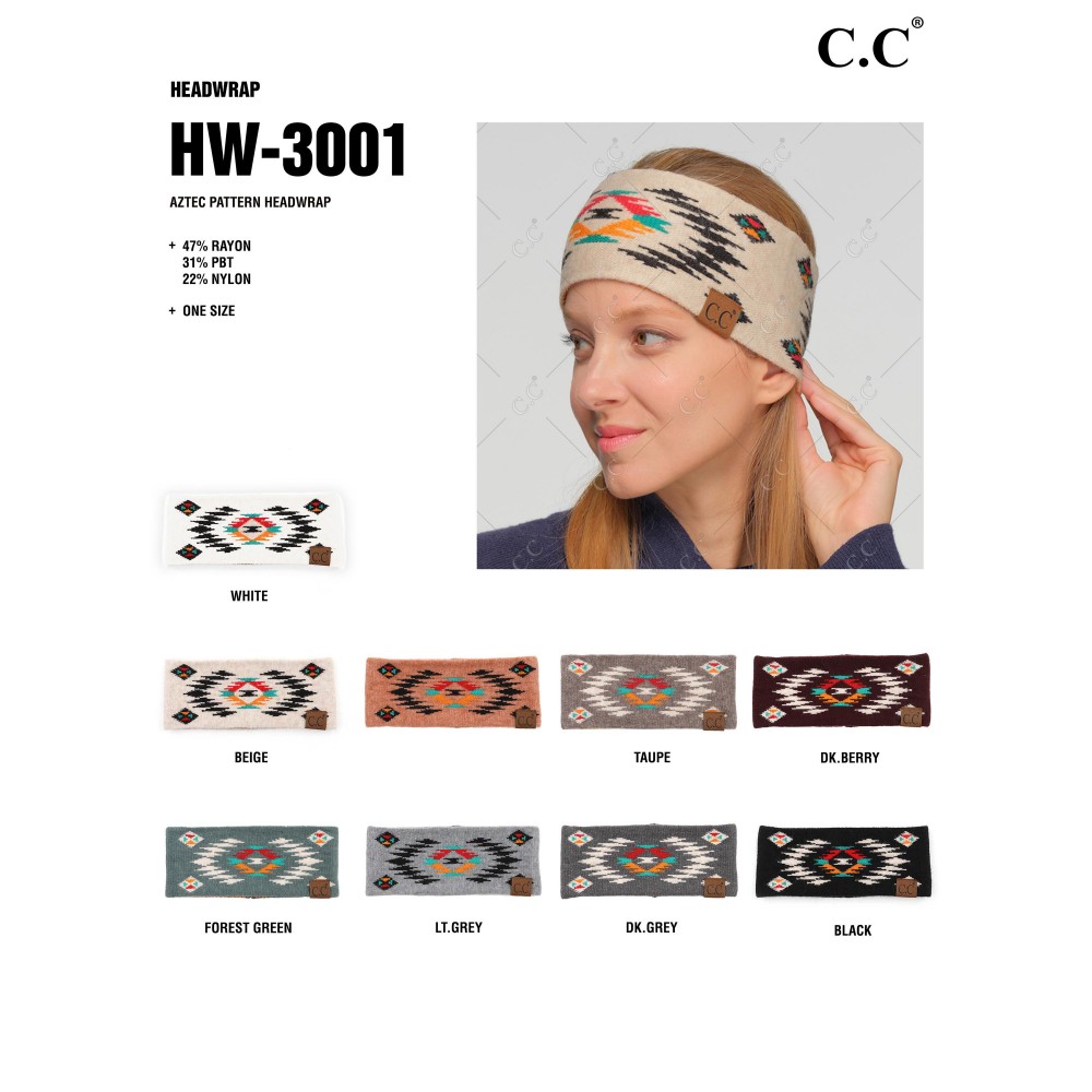 C.C HW-3001 Aztec Pattern Headwrap - One Size Fits Most - 47% Rayon / 31% PBT / 22% Nylon view 4