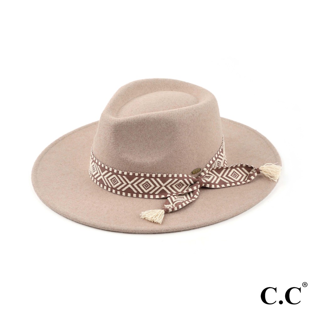 C.C WF-3 Vegan Felt Panama Brim Hat With Aztec Trim Band - One Size Fits Most - Brim Approximately 3.5" W - 100% Polyester view 2