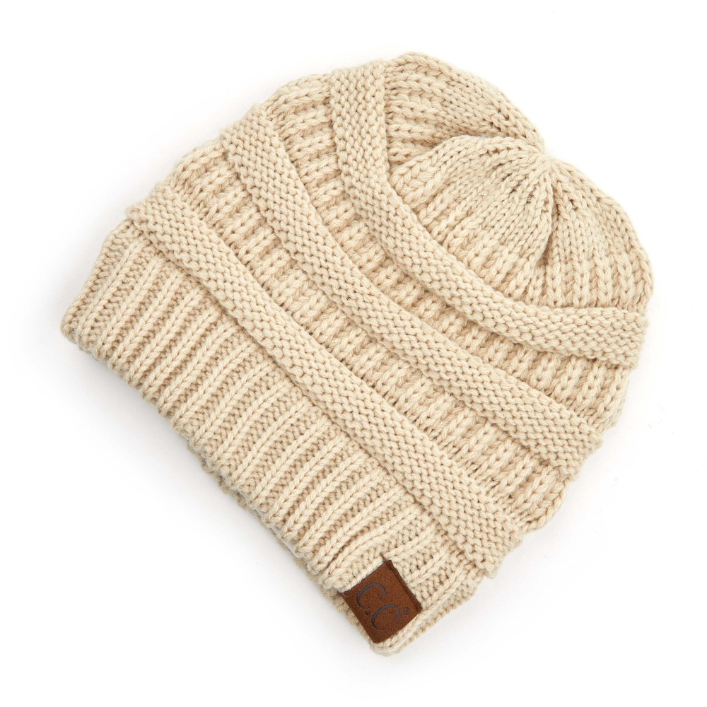 C.C CCB-1 Ribbed Knit Beanie Featuring Criss-Cross Ponytail Detail. - Multiple Ways to Wear - Criss-Cross Ponytail Detail - One size fits most - 100% Acrylic view 4