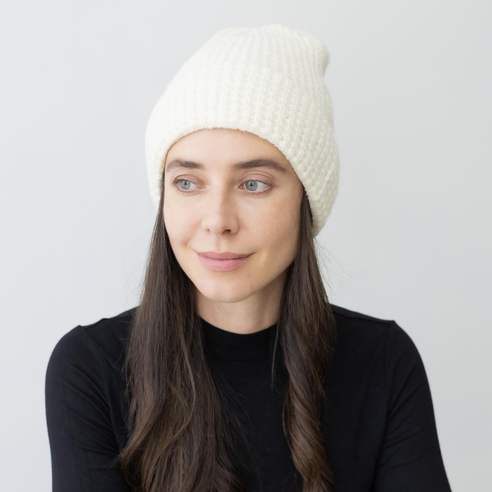 Solid Waffle Knit Beanie. - One Size Fits Most - Fleece Lined - 100% Acrylic view 2