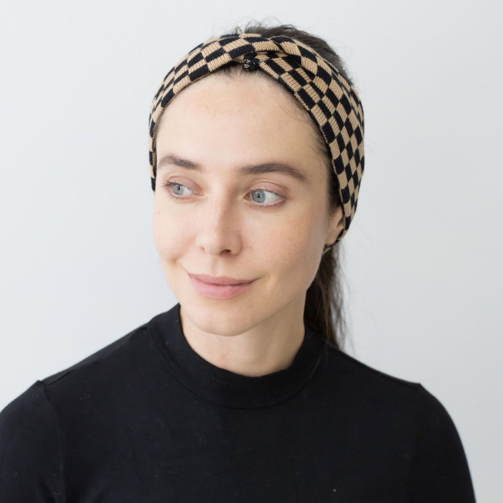 Knit Checkerboard Criss-Cross Headwrap. - One Size Fits Most - 100% Polyester view 4