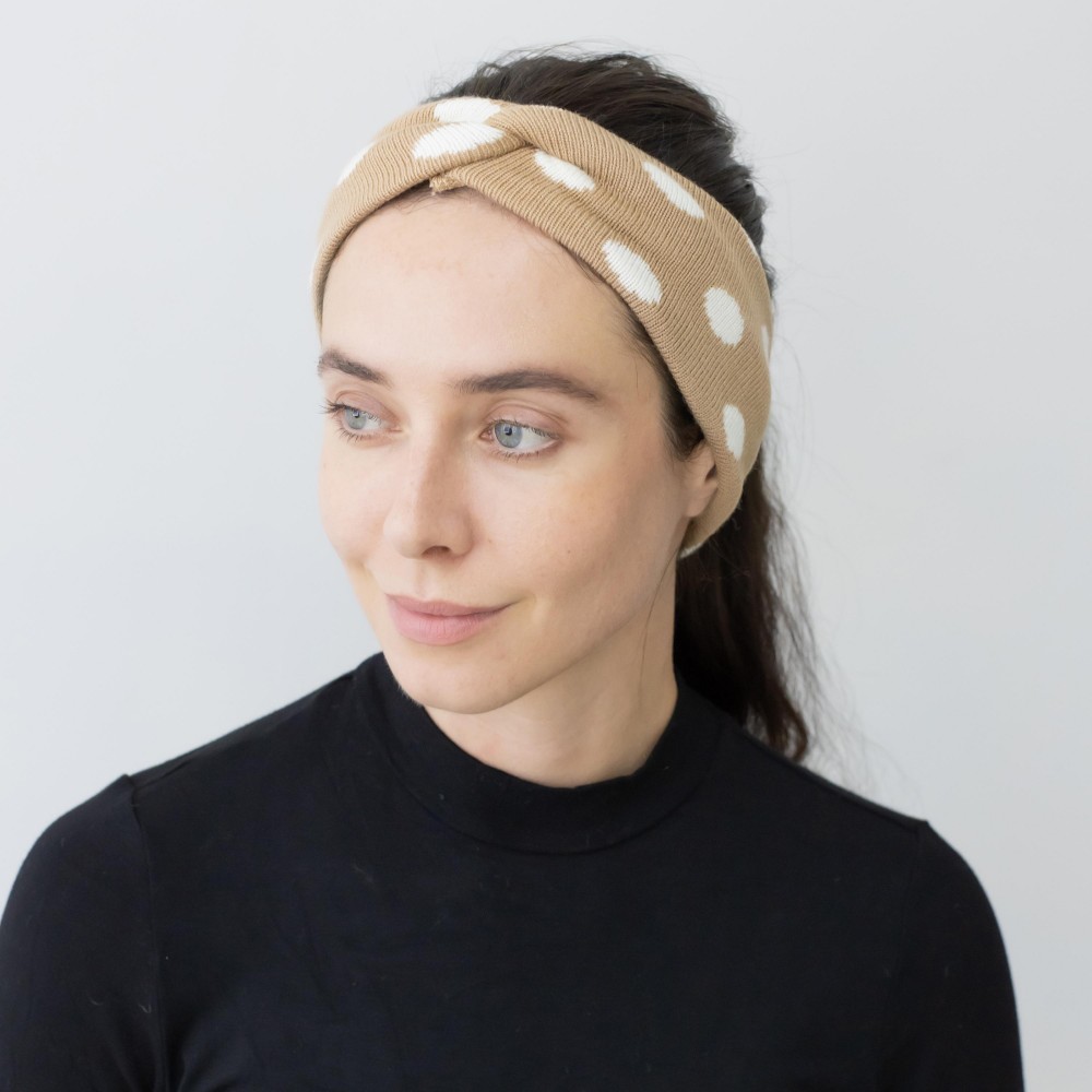 Knit Polkadot Criss-Cross Headwrap. - One Size Fits Most - 100% Polyester view 2