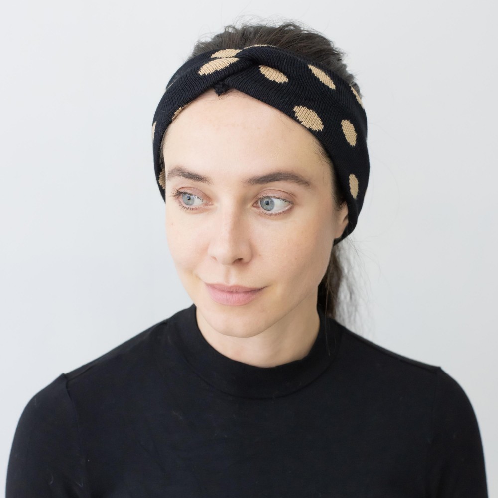 Knit Polkadot Criss-Cross Headwrap. - One Size Fits Most - 100% Polyester view 2