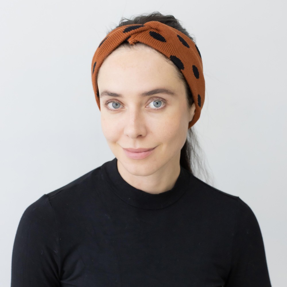 Knit Polkadot Criss-Cross Headwrap. - One Size Fits Most - 100% Polyester view 2