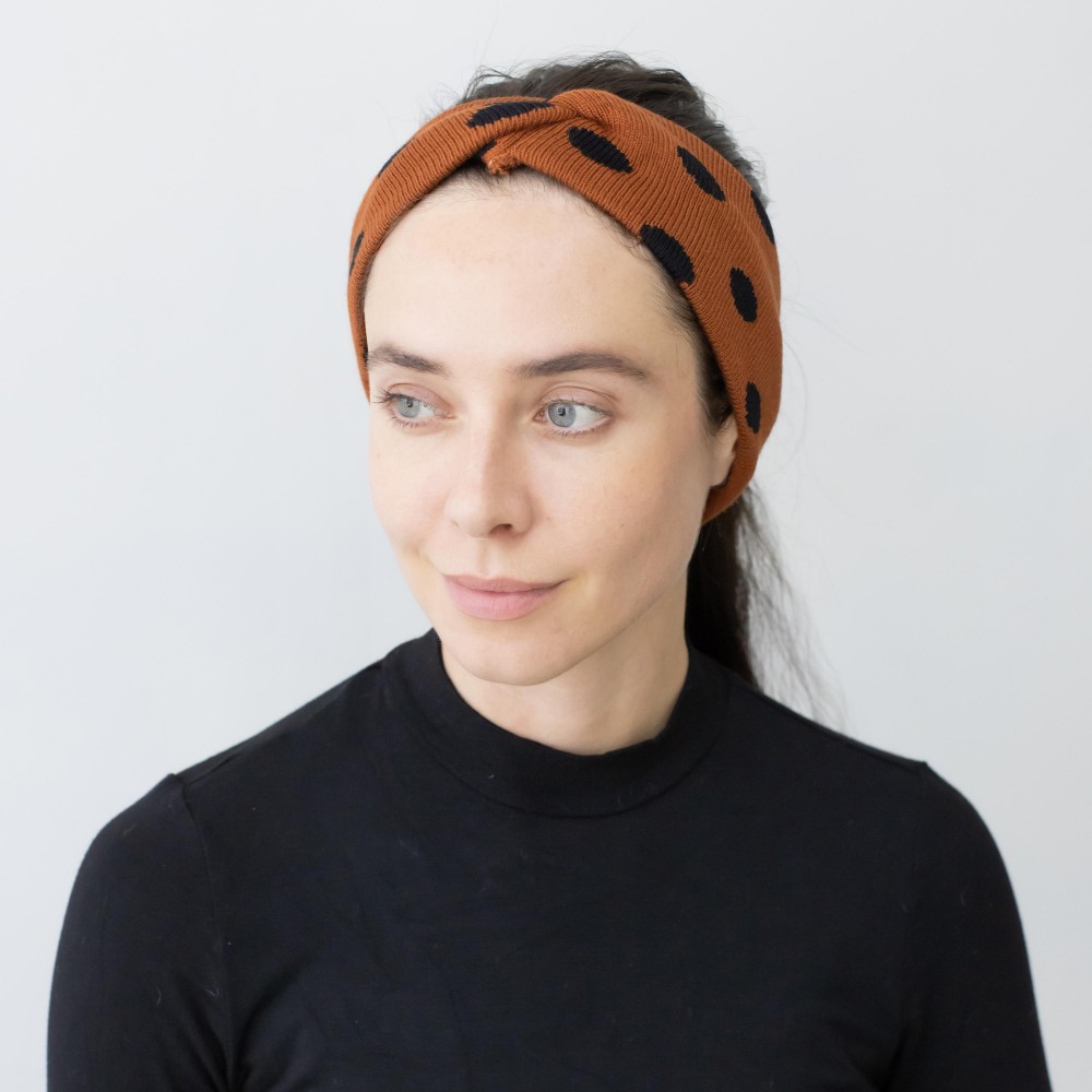 Knit Polkadot Criss-Cross Headwrap. - One Size Fits Most - 100% Polyester view 4