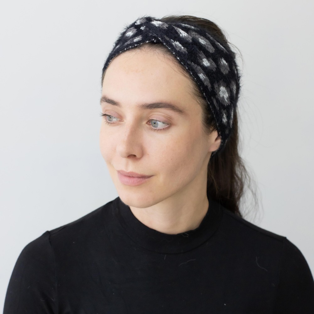 Fuzzy Knit Leopard Print Criss-Cross Headwrap. - One Size Fits Most - 100% Polyester view 2