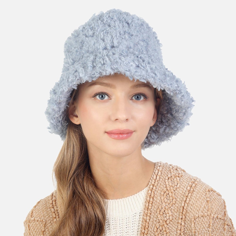 Fuzzy Bucket Hat - One Size Fits Most - Lined/Adjustable Drawstring - 100% Polyester view 2