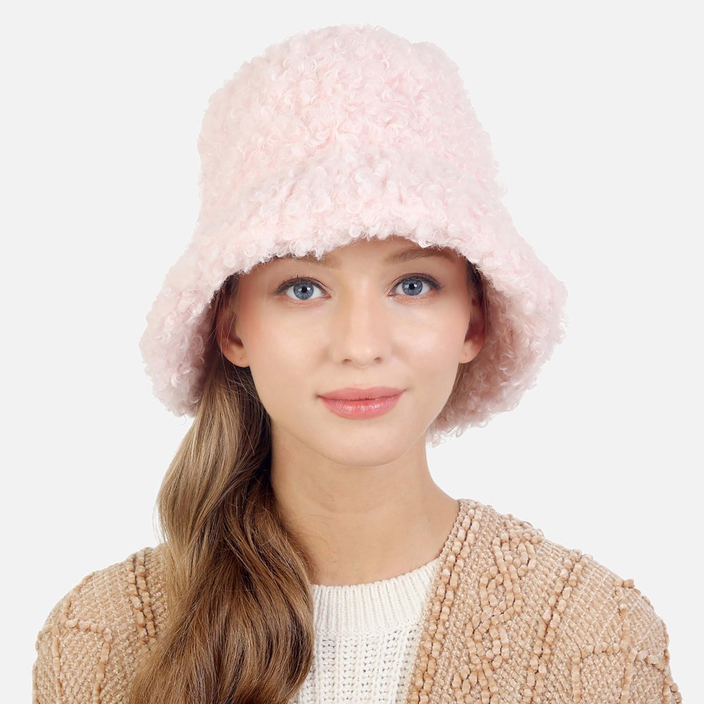 Fuzzy Bucket Hat - One Size Fits Most - Lined/Adjustable Drawstring - 100% Polyester view 2