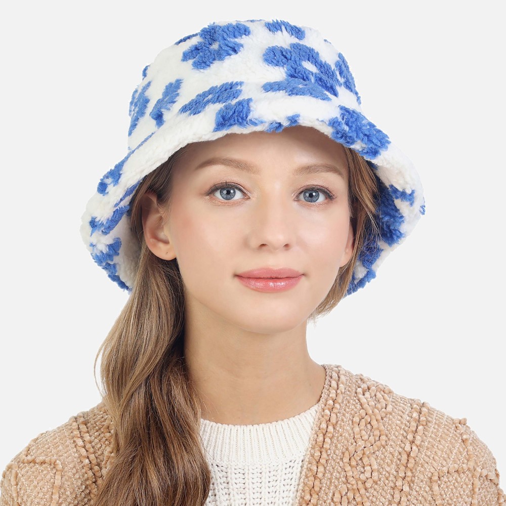 Sherpa Flower Print Bucket Hat. - One Size Fits Most - Adjustable Drawstring Inside Hat - 100% Polyester view 2