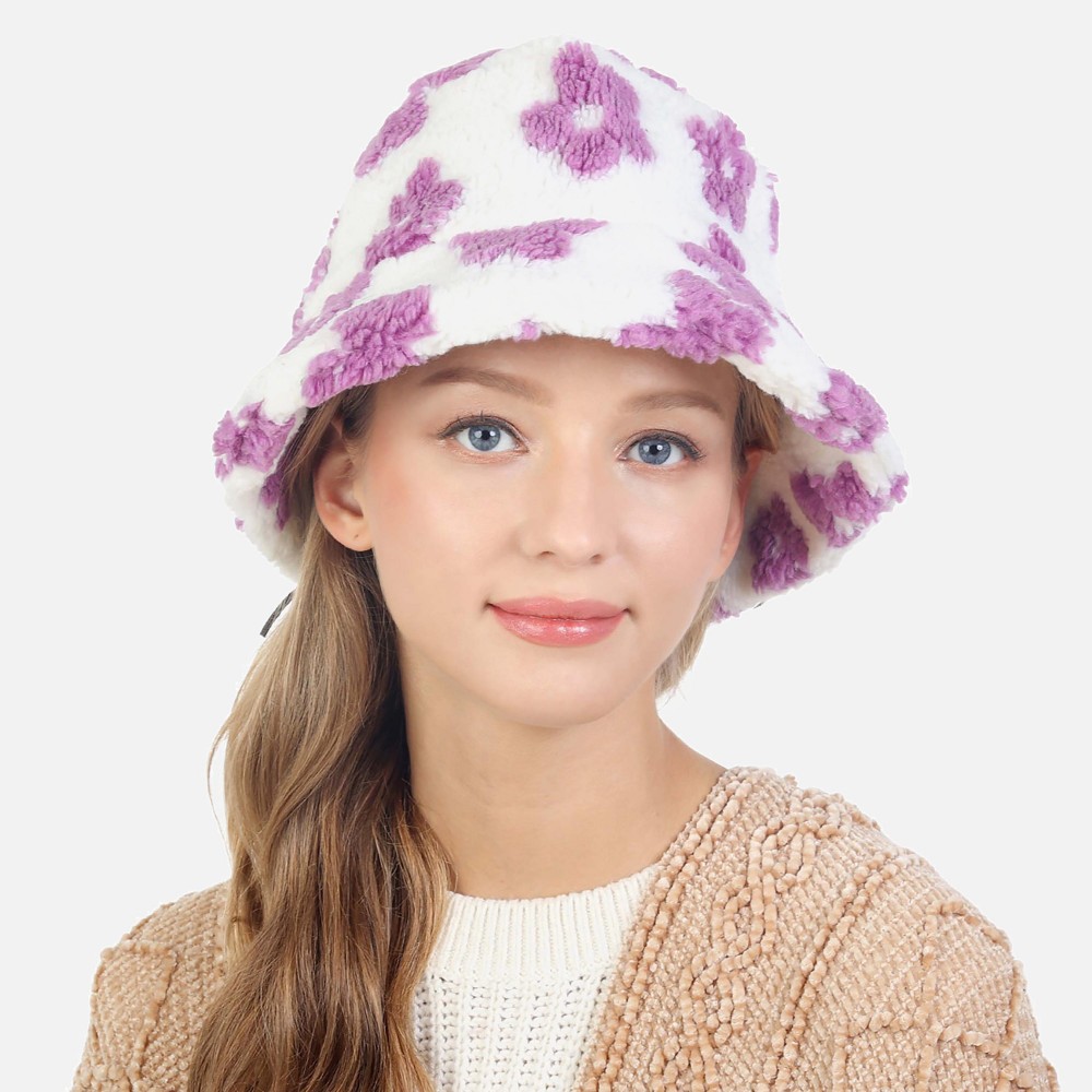 Sherpa Flower Print Bucket Hat. - One Size Fits Most - Adjustable Drawstring Inside Hat - 100% Polyester view 2