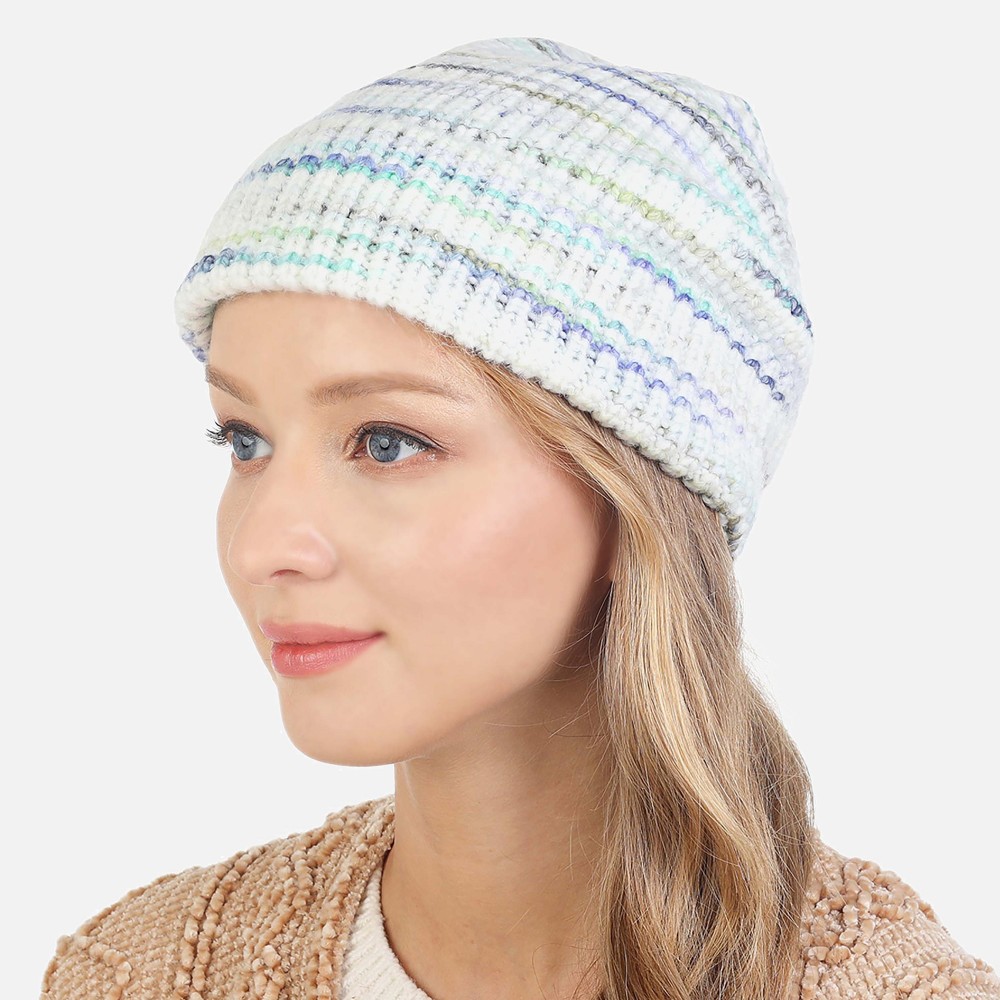 Knit Multi-Toned Beanie - 45% Acrylic/ 41% Polyester/ 9% Nylon/ 5% Wool view 2