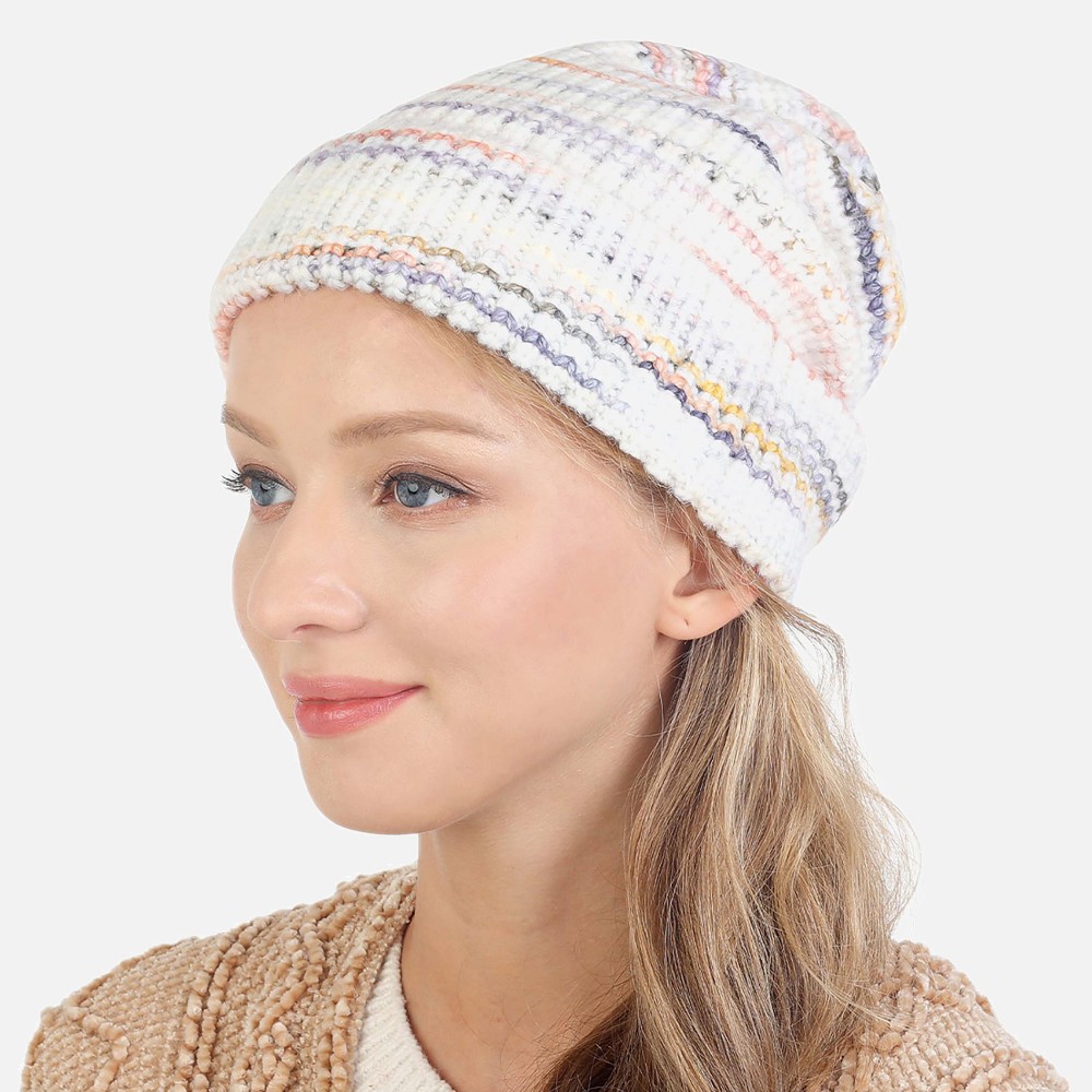 Knit Multi-Toned Beanie - 45% Acrylic/ 41% Polyester/ 9% Nylon/ 5% Wool view 2