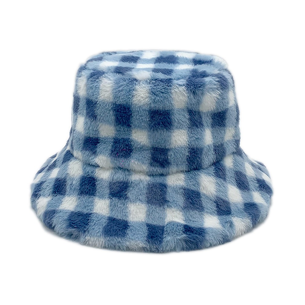 Do Everything In Love Faux Fur Plaid Bucket Hat - One Size Fits Most - Lined Bucket Hat With Adjustable Drawstring - 100% Polyester view 4