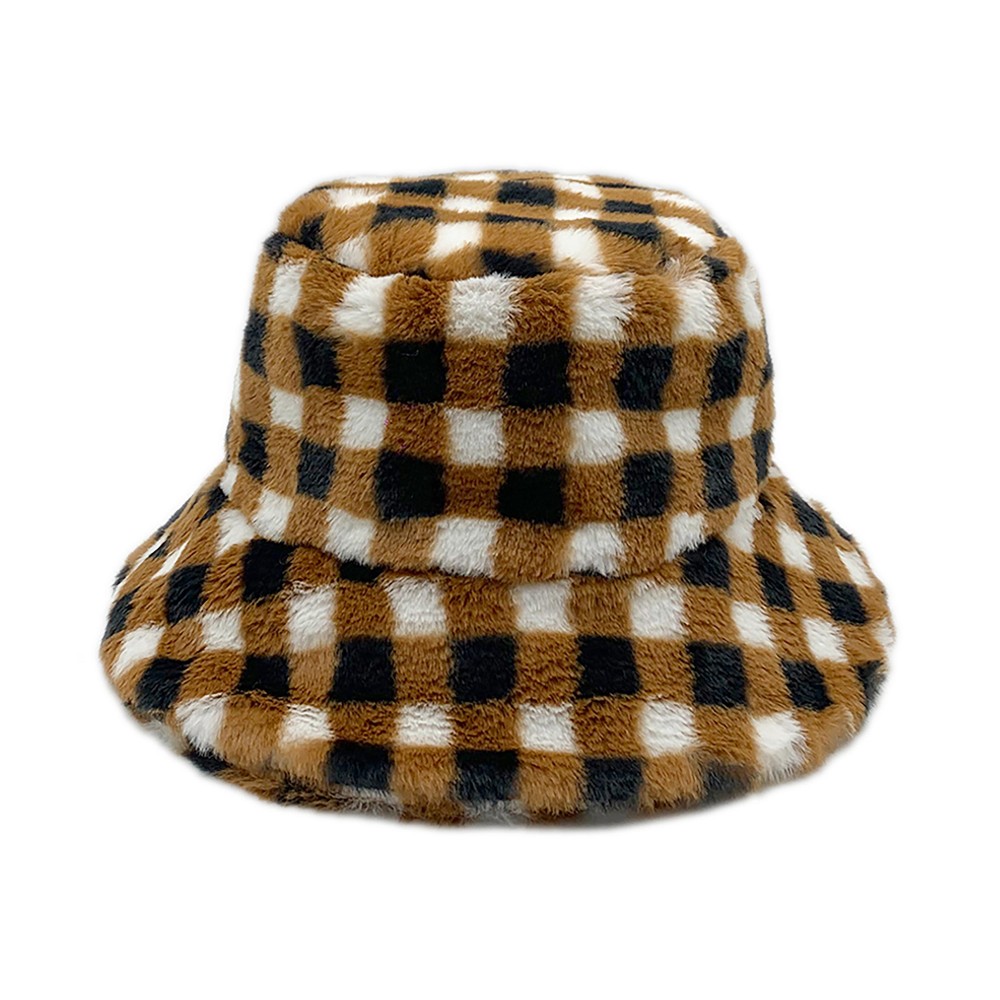 Do Everything In Love Faux Fur Plaid Bucket Hat - One Size Fits Most - Lined Bucket Hat With Adjustable Drawstring - 100% Polyester view 4