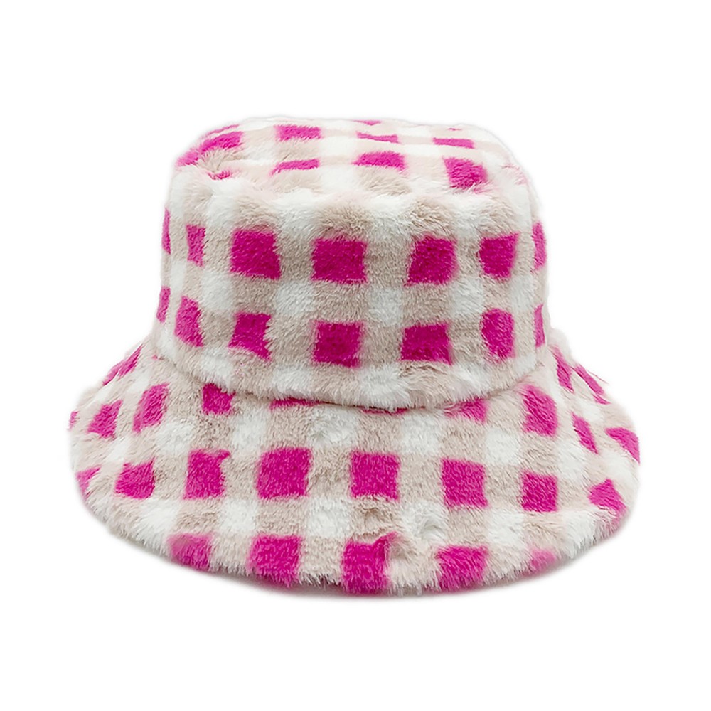 Do Everything In Love Faux Fur Plaid Bucket Hat - One Size Fits Most - Lined Bucket Hat With Adjustable Drawstring - 100% Polyester view 4
