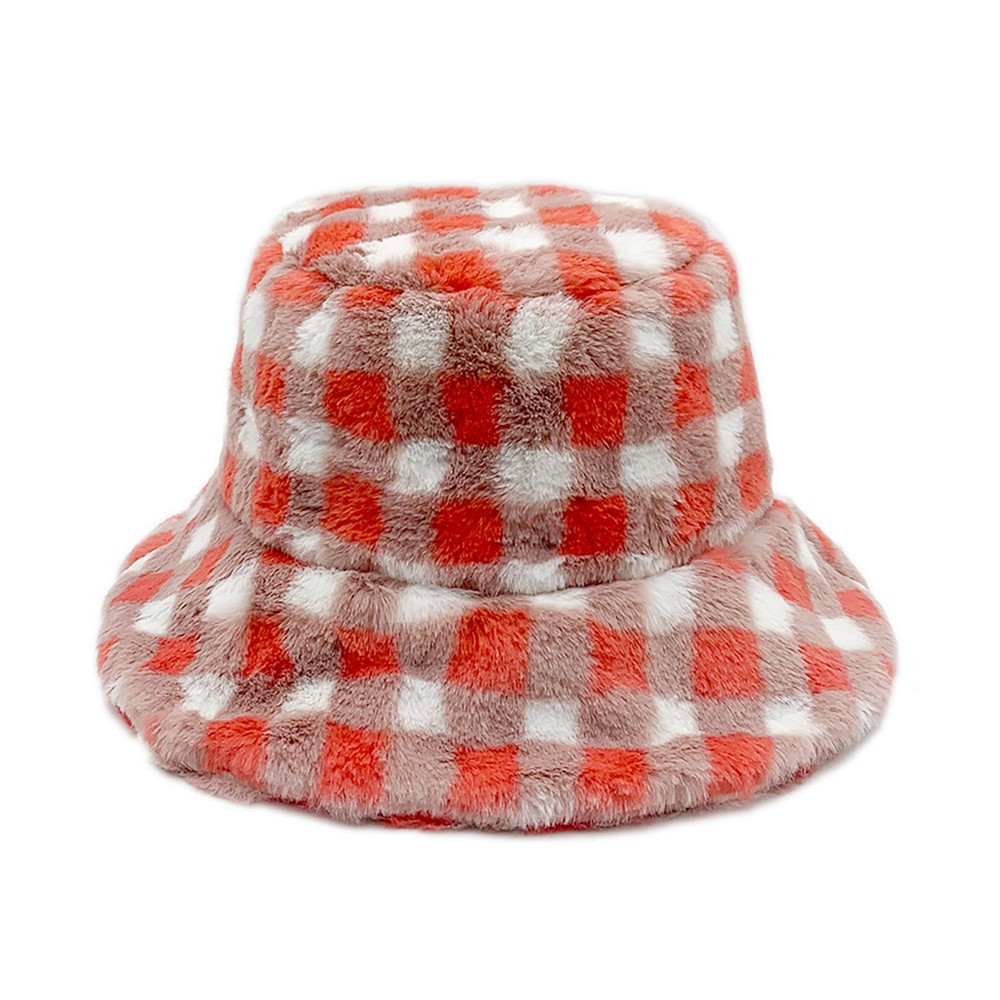 Do Everything In Love Faux Fur Plaid Bucket Hat - One Size Fits Most - Lined Bucket Hat With Adjustable Drawstring - 100% Polyester view 4