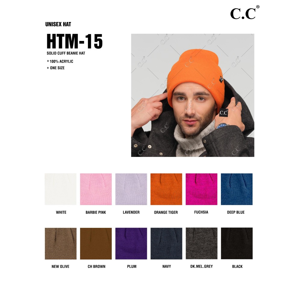 C.C HTM-15 Unisex Solid Cuff Beanie Hat - One Size Fits Most - 100% Acrylic view 4