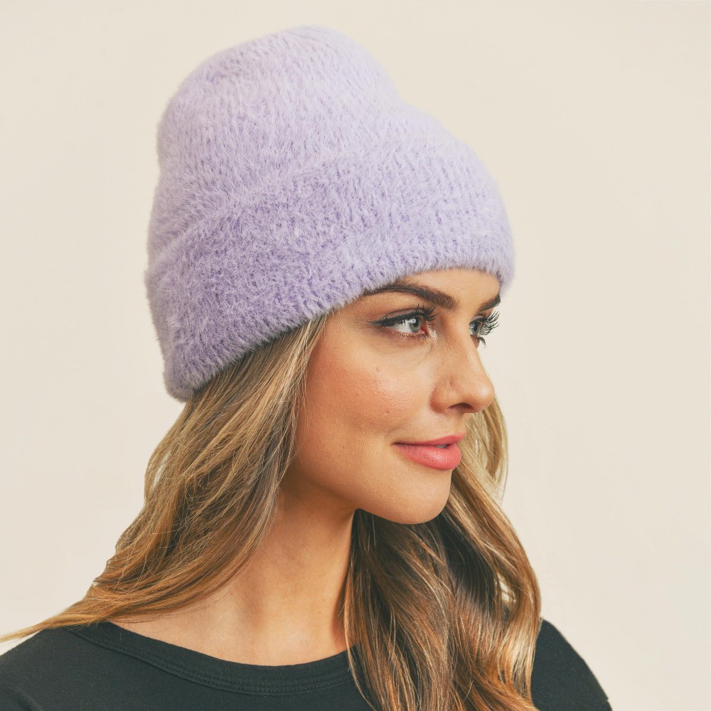 Fuzzy Solid Color Beanie. - One Size Fits Most - 100% Acrylic view 4