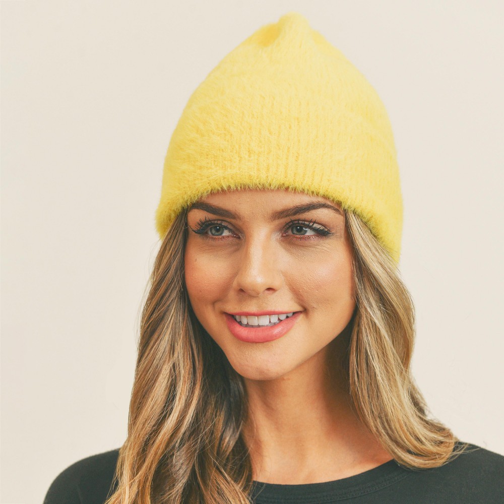 Fuzzy Solid Color Beanie. - One Size Fits Most - 100% Acrylic view 2