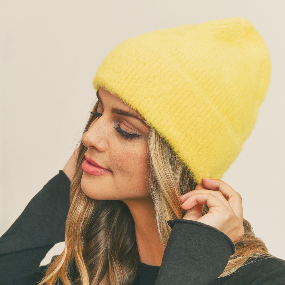 Fuzzy Solid Color Beanie. - One Size Fits Most - 100% Acrylic view 4