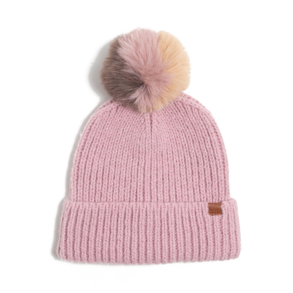 Knit Beanie with Multi Faux Fur Pom. - One Size Fits Most - 50% Acrylic / 50% Polyester view 2