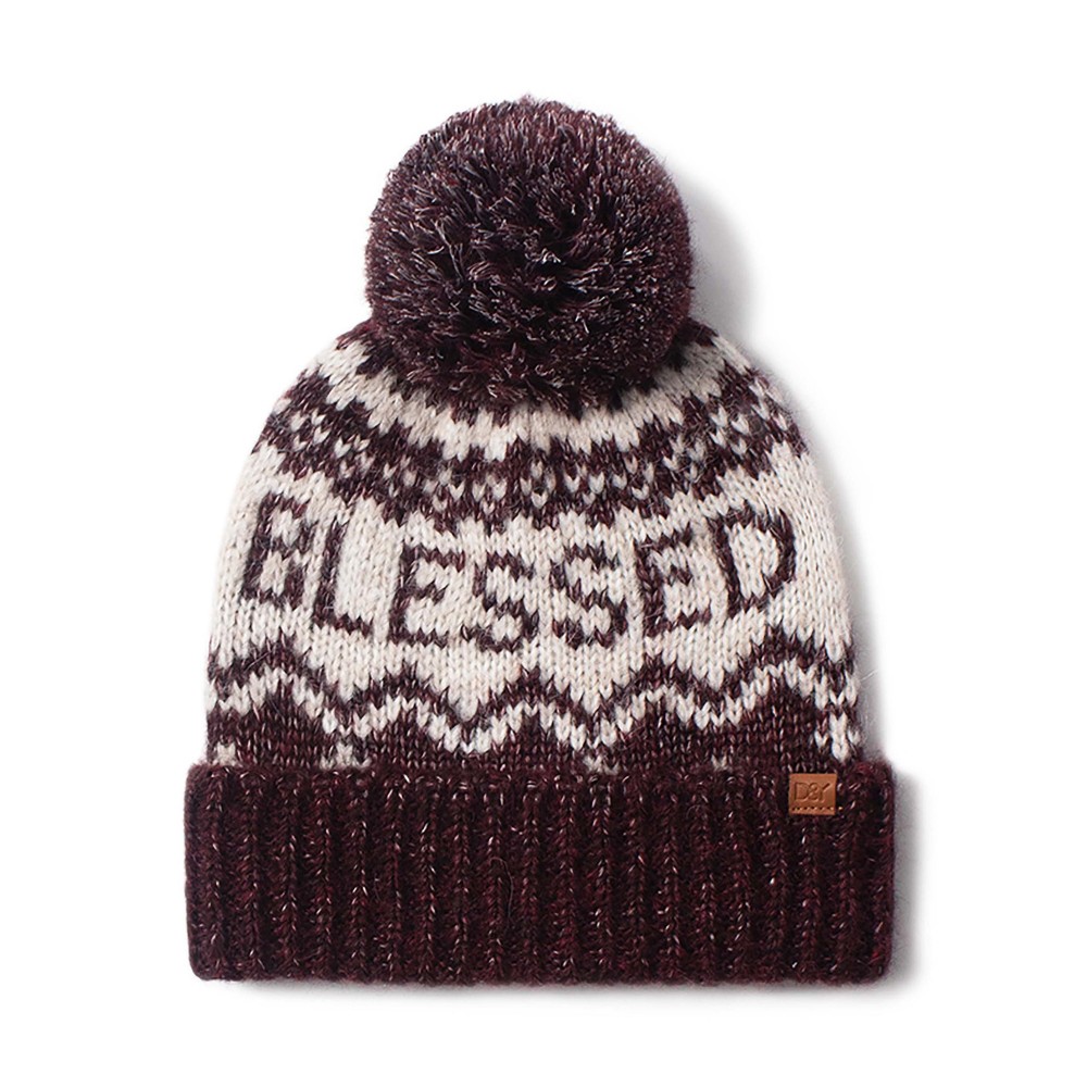 "Blessed" Knit Beanie with Pom. - One Size Fits Most - 55% Acrylic / 30% Polyester / 15% Polyester view 2