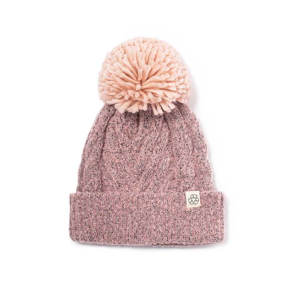Knit Beanie Made From Recycled Plastic Bottles With Pom. - One Size Fits Most - 33% Recycled Polyester / 28% Polyester / 18% Cotton / 18% Nylon / 3% Spandex view 2