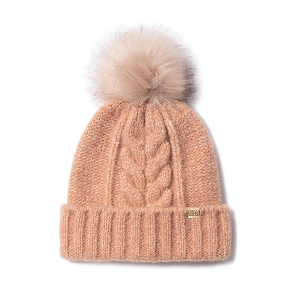 Knit Beanie With Matching Faux Fur Pom. - One Size Fits Most - 54% Polyester / 41% Acrylic / 5% Wool view 2