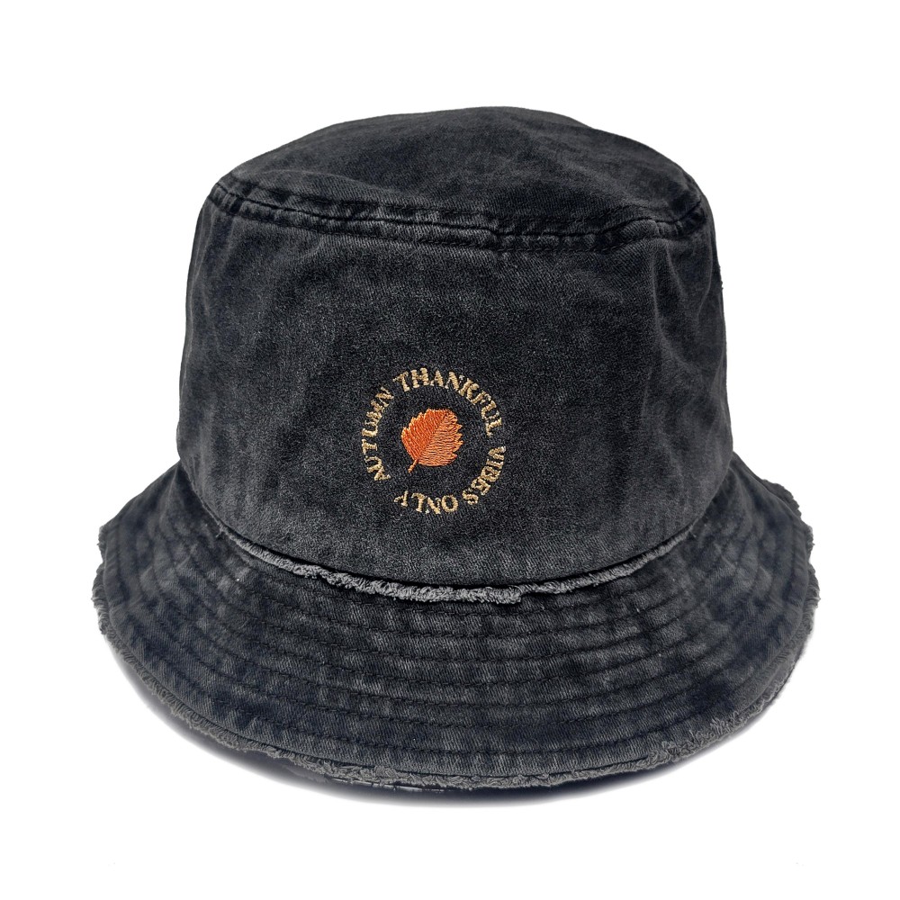 Pumpkin Spice Latte Embroidered Bucket Hat With Frayed Edges - One Size - 100% Cotton view 2