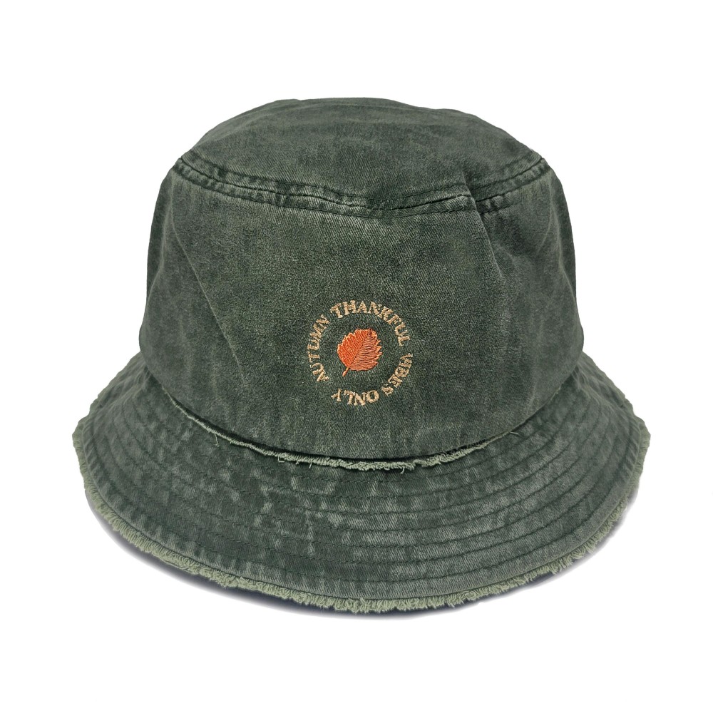 Pumpkin Spice Latte Embroidered Bucket Hat With Frayed Edges - One Size - 100% Cotton view 2