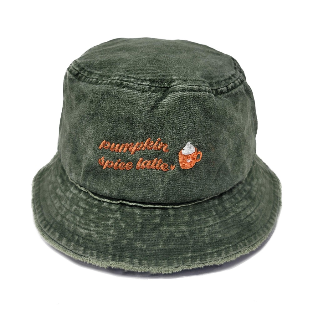 Pumpkin Spice Latte Embroidered Bucket Hat With Frayed Edges - One Size - 100% Cotton view 2
