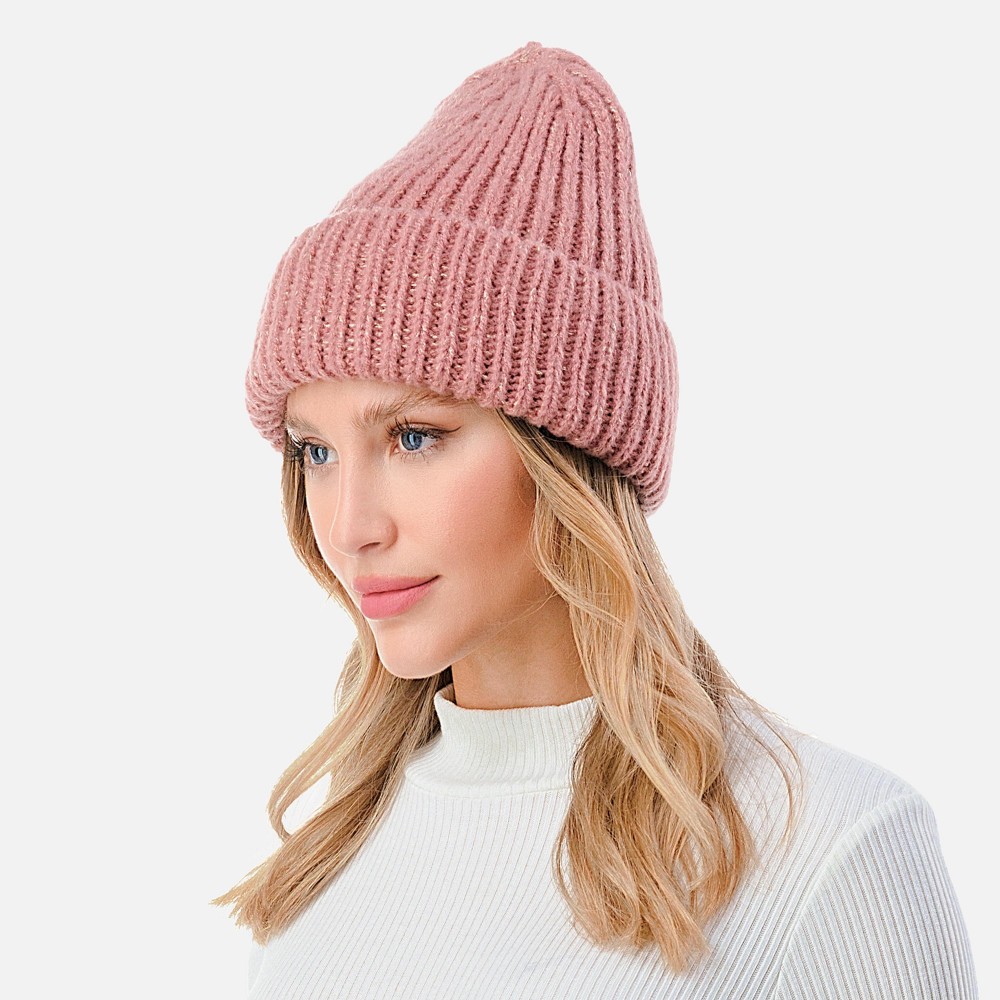 Ribbed Cuff Beanie with Glittered Tinsel Accent. - One Size Fits Most - 100% Polyester view 4
