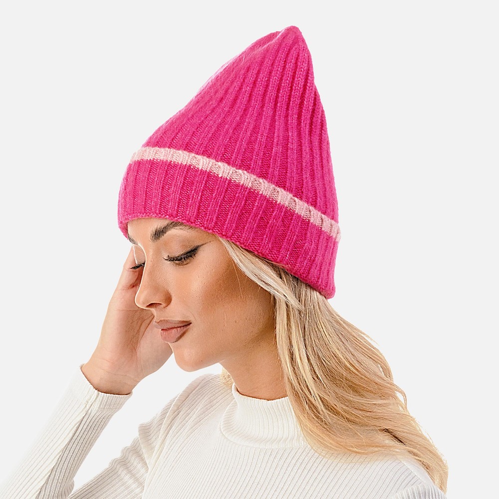Ribbed Cuff Beanie with Striped Accent. - One Size Fits Most - 70% Acrylic / 25% Polyester / 5% Elasstane view 6