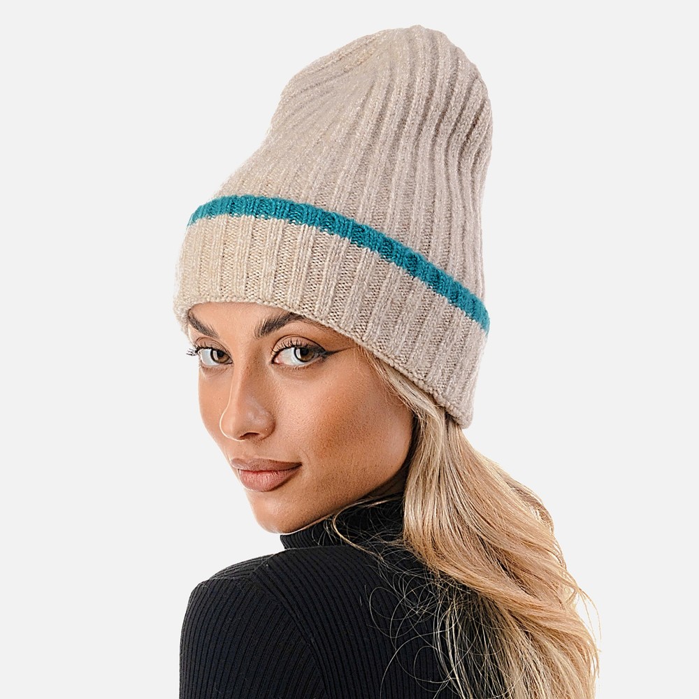 Ribbed Cuff Beanie with Striped Accent. - One Size Fits Most - 70% Acrylic / 25% Polyester / 5% Elasstane view 6