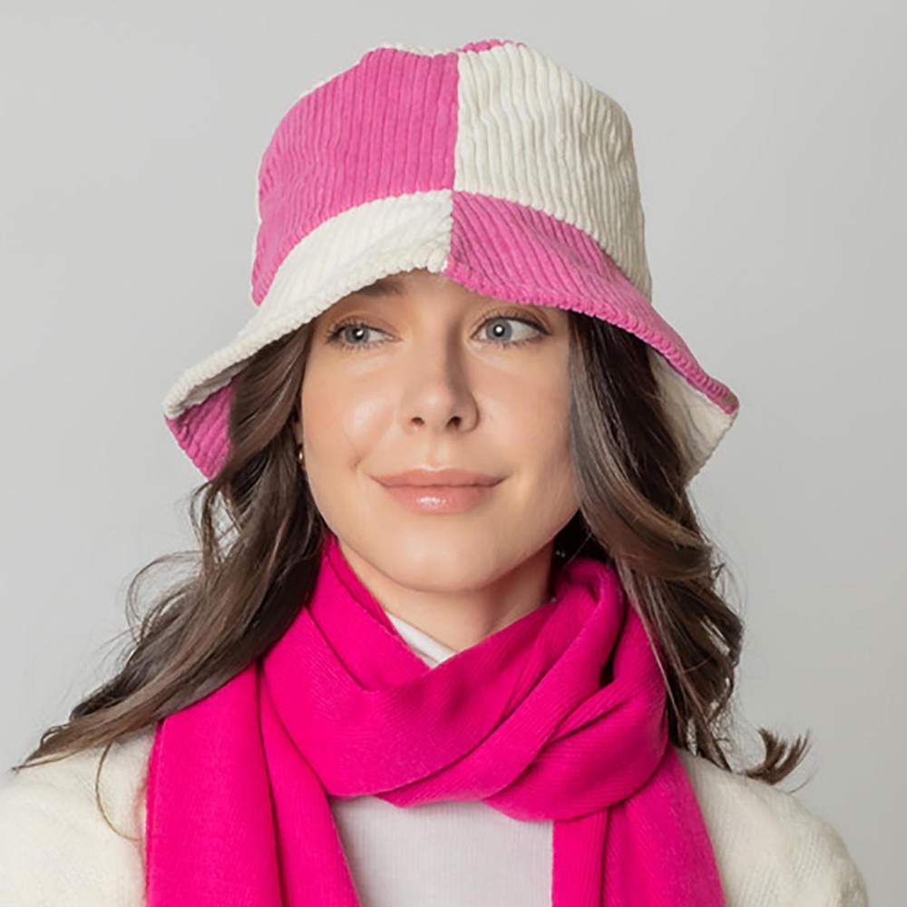 Do Everything In Love Two Tone Corduroy Bucket Hat - One Size Fits Most - Lined Hat With Adjustable Drawstring - 100% Polyester view 2