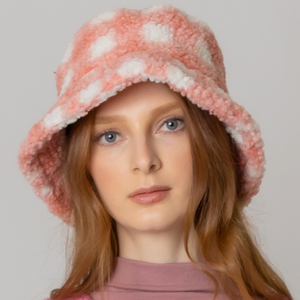 Do Everything In Love Fuzzy Plaid Bucket Hat - One Size Fits Most - Adjustable Drawstring / Lined Bucket Hat - 100% Polyester view 2