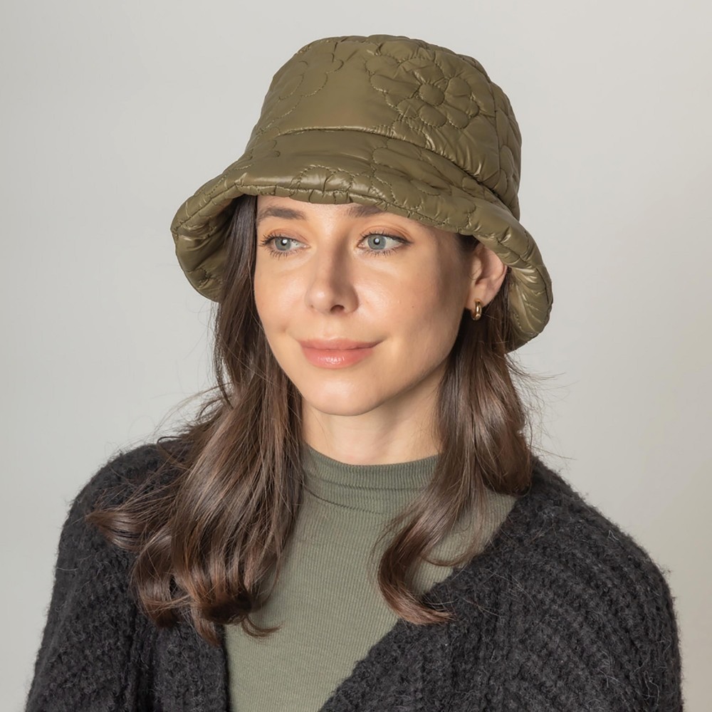 Do Everything In Love Puffy Flower Stitched Bucket Hat - One Size Fits Most - 100% Polyester - Adjustable Drawstring /Lined view 4