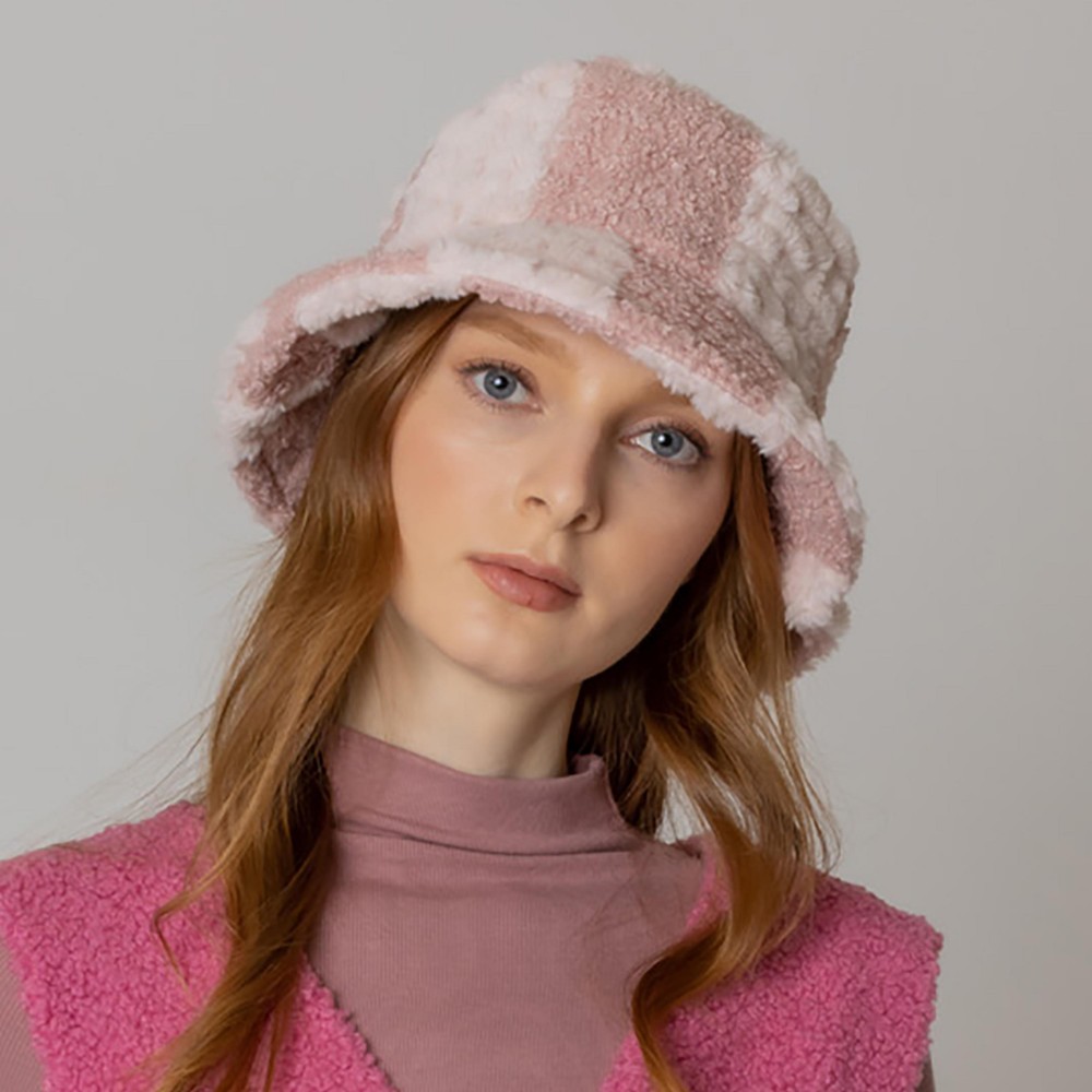 Two Tone Lined Fuzzy Bucket Hat - One Size Fits Most (Internal Adjustable Drawstring) - 100% Polyester view 2