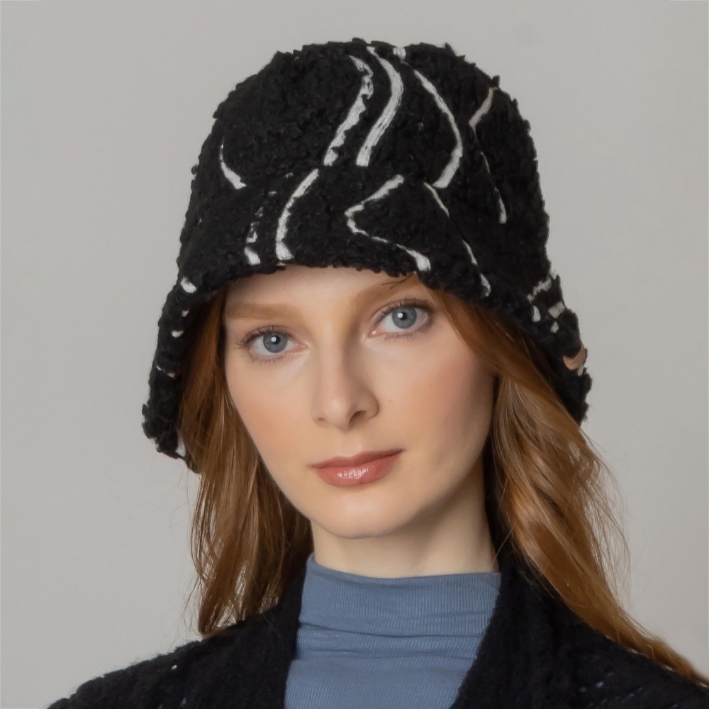 Fuzzy Tribal Striped Bucket Hat. - Adjustable Draw String - One Size Fits Most - 100% Polyester view 2