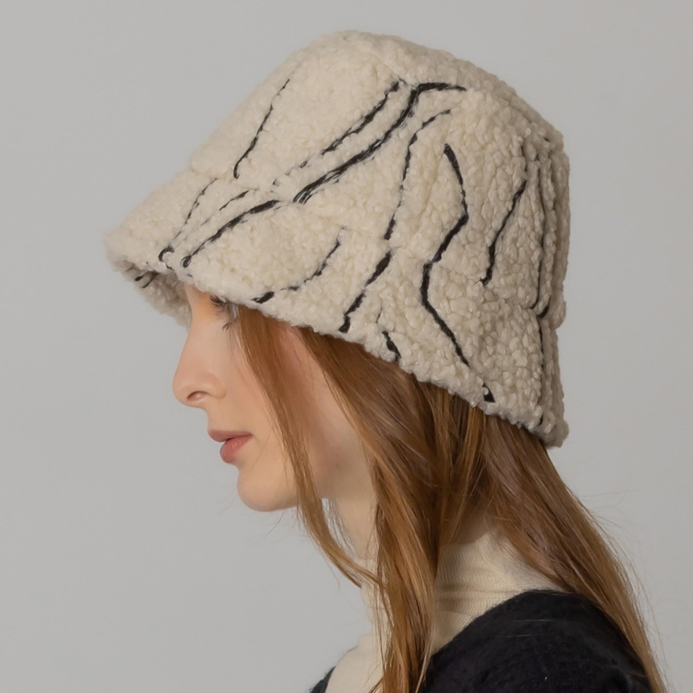 Fuzzy Tribal Striped Bucket Hat. - Adjustable Draw String - One Size Fits Most - 100% Polyester view 2