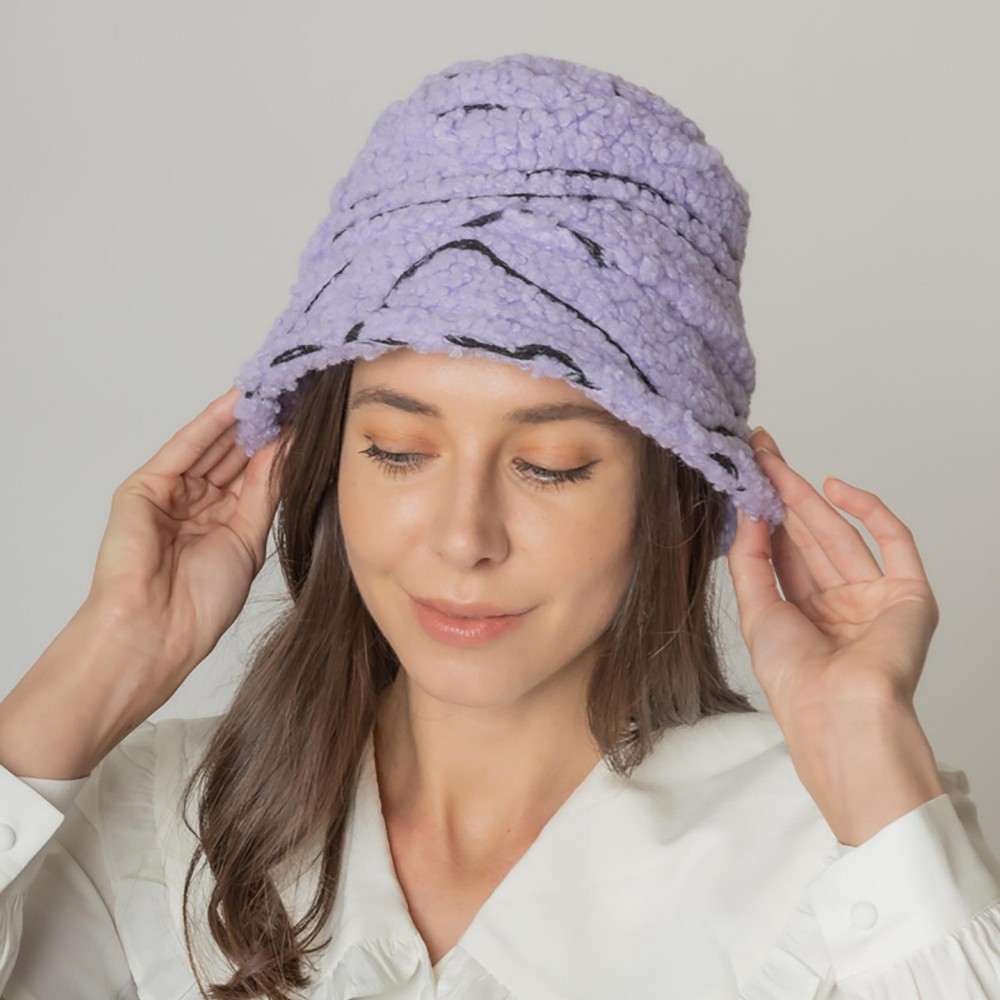 Fuzzy Tribal Striped Bucket Hat. - Adjustable Draw String - One Size Fits Most - 100% Polyester view 4