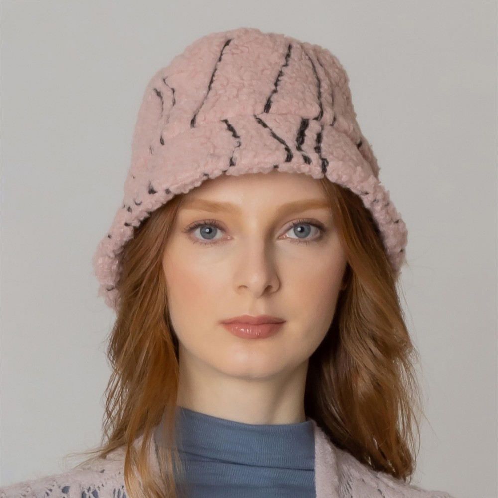 Fuzzy Tribal Striped Bucket Hat. - Adjustable Draw String - One Size Fits Most - 100% Polyester view 2