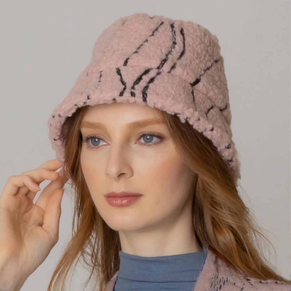 Fuzzy Tribal Striped Bucket Hat. - Adjustable Draw String - One Size Fits Most - 100% Polyester view 4