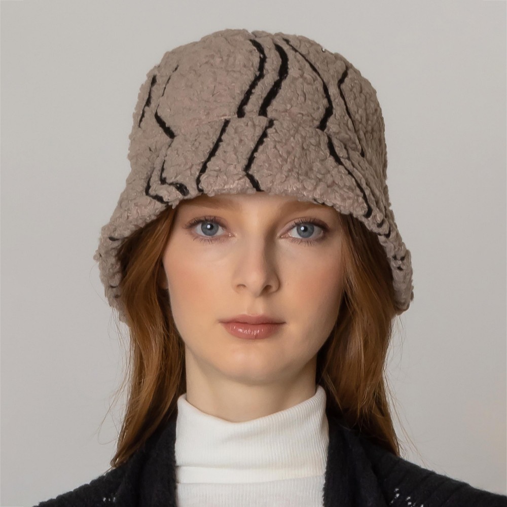 Fuzzy Tribal Striped Bucket Hat. - Adjustable Draw String - One Size Fits Most - 100% Polyester view 2