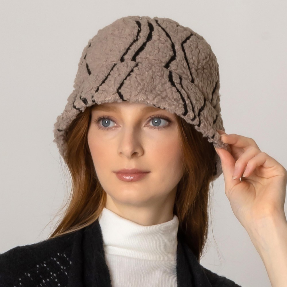 Fuzzy Tribal Striped Bucket Hat. - Adjustable Draw String - One Size Fits Most - 100% Polyester view 4